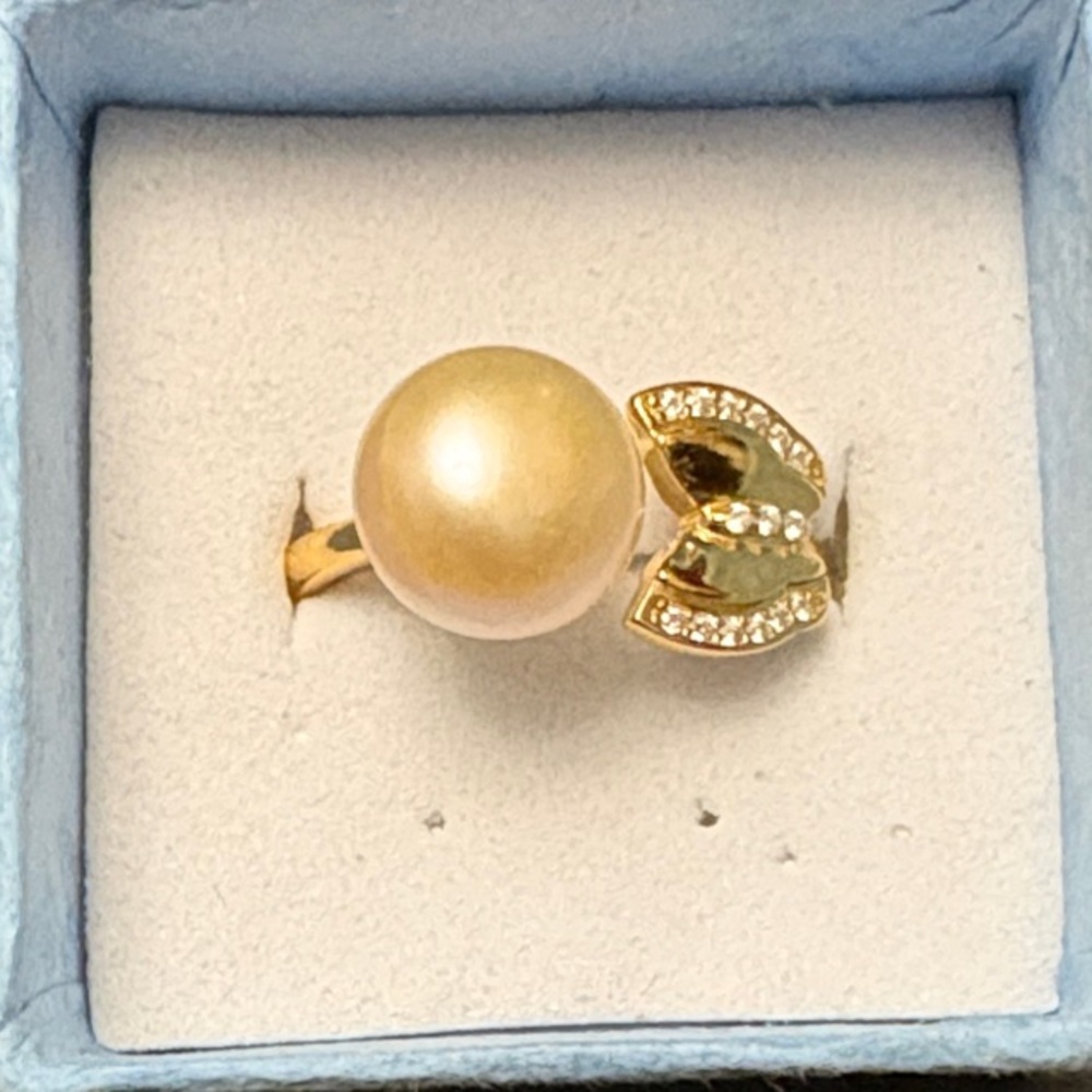 Elegant New 925 Silver Gold Plated Freshwater Pearl Ring